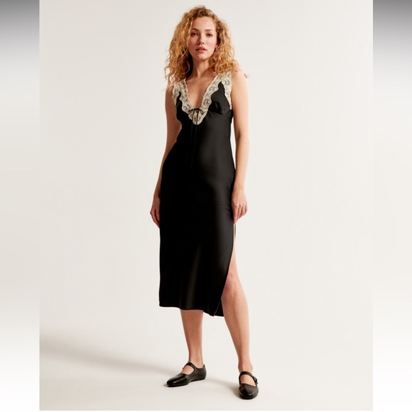 Abercrombie & Fitch Lace-Trim Slip Midi Dress - Picture 1 of 7